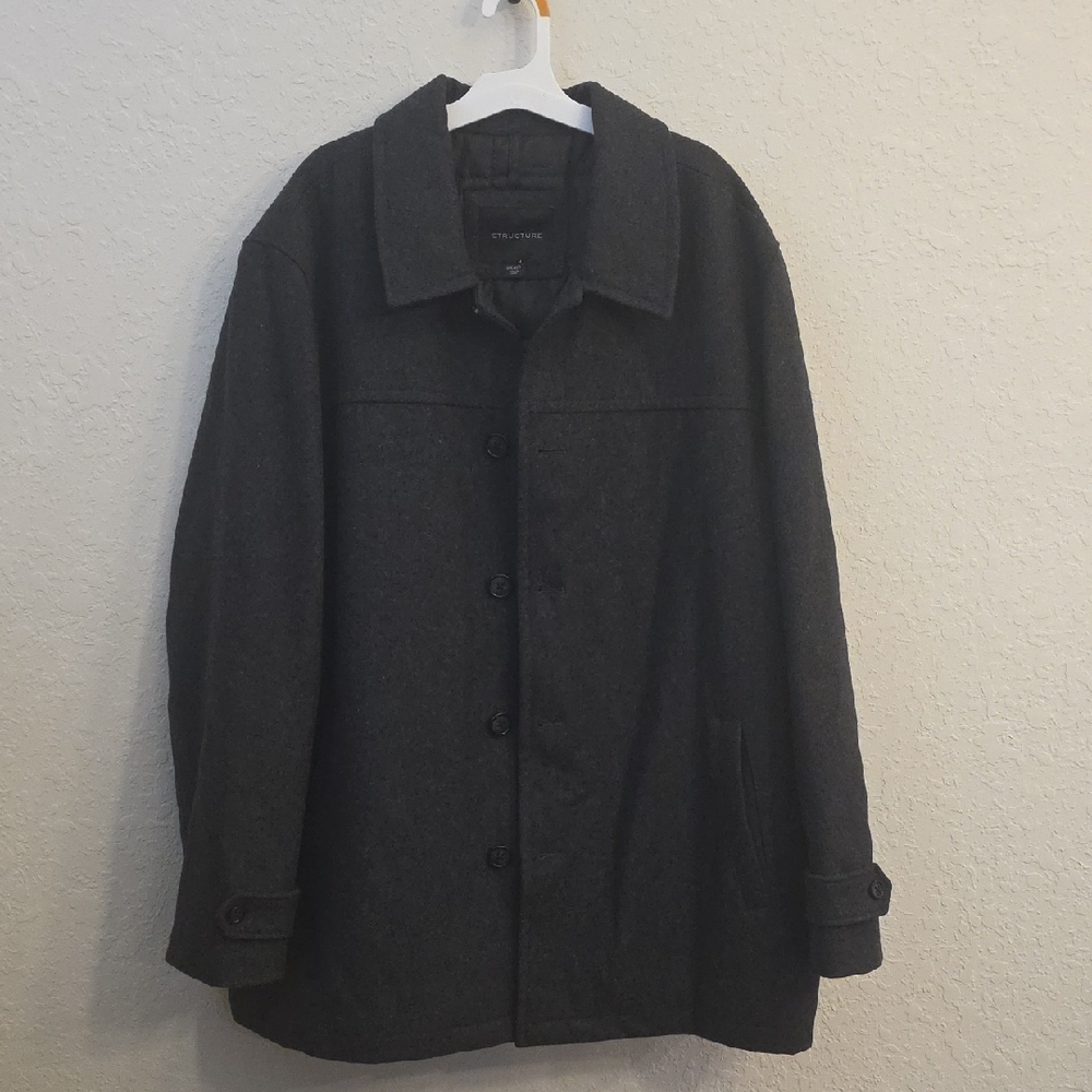 Structure Men's Charcoal Wool Blend Pea Coat